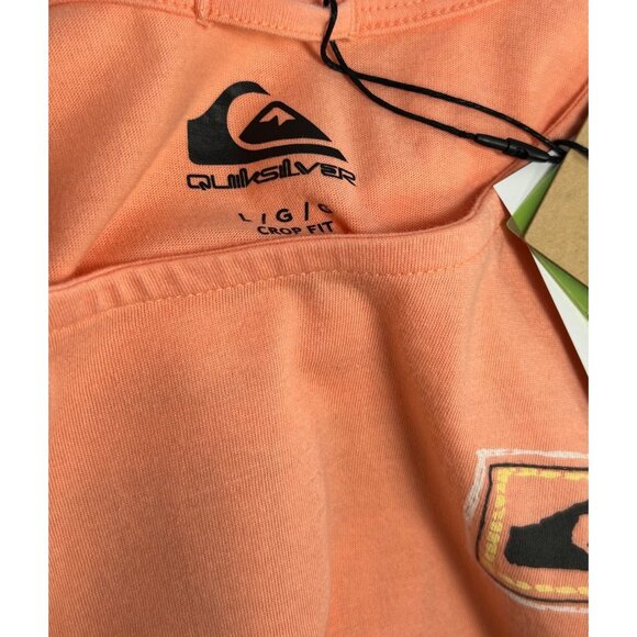 QUIKSILVER Crop Tank Top Sz L Bundle of 2 Lime Green Peach Orange Graphic Cotton - Picture 10 of 16